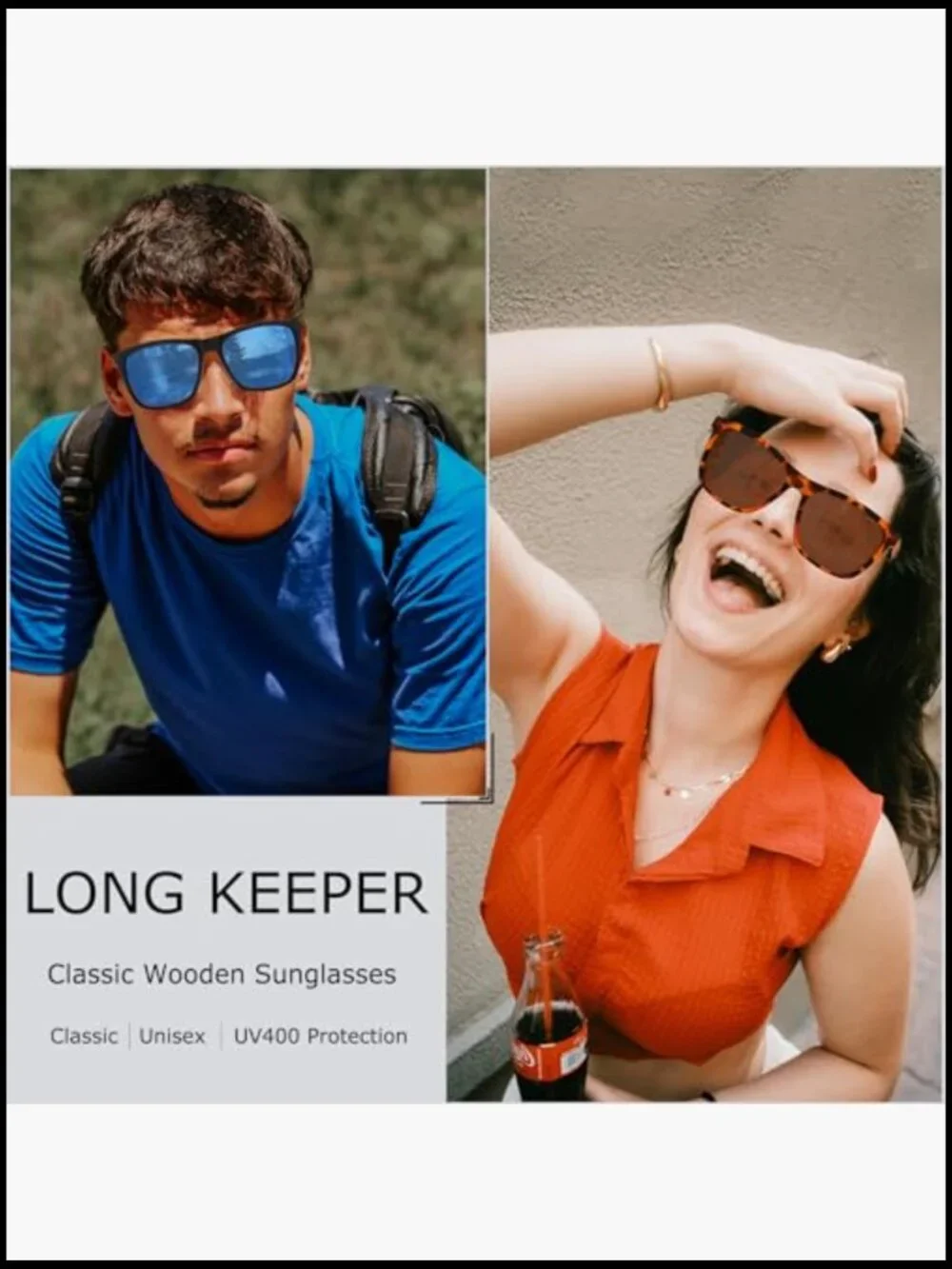 Wooden Arm Sunglasses UV400 Protection Retro Square Frame